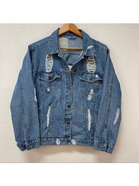 Highway Jeans Distressed Denim Jean Jacket Sz Large